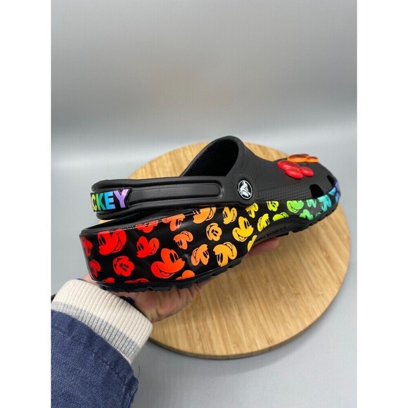 Crocs Shoes Mens 10 Womens 12 Disney Mickey Rainbow Pride Celebration Black - Picture 14 of 16